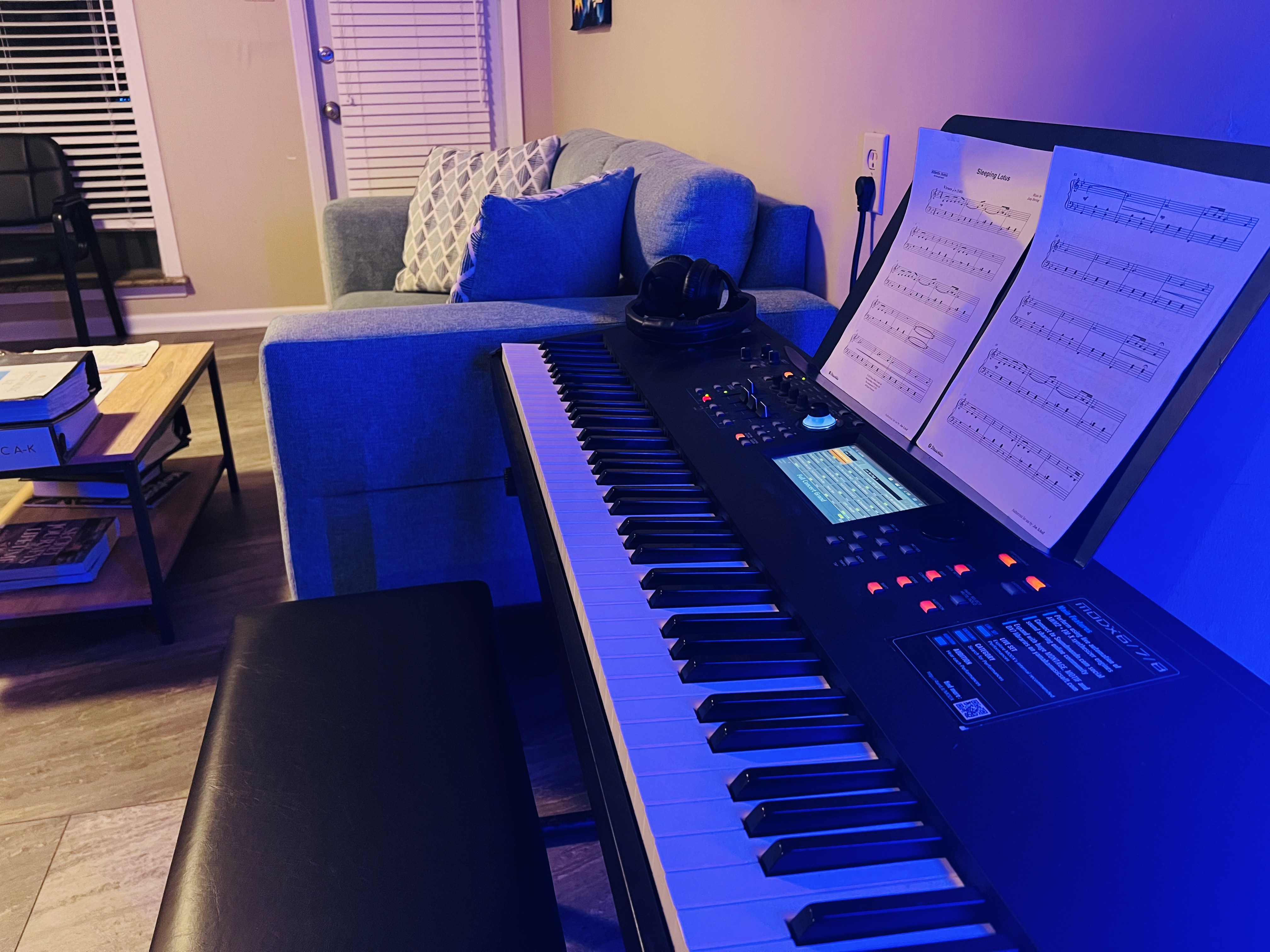 Keyboard side angle with blue lighting