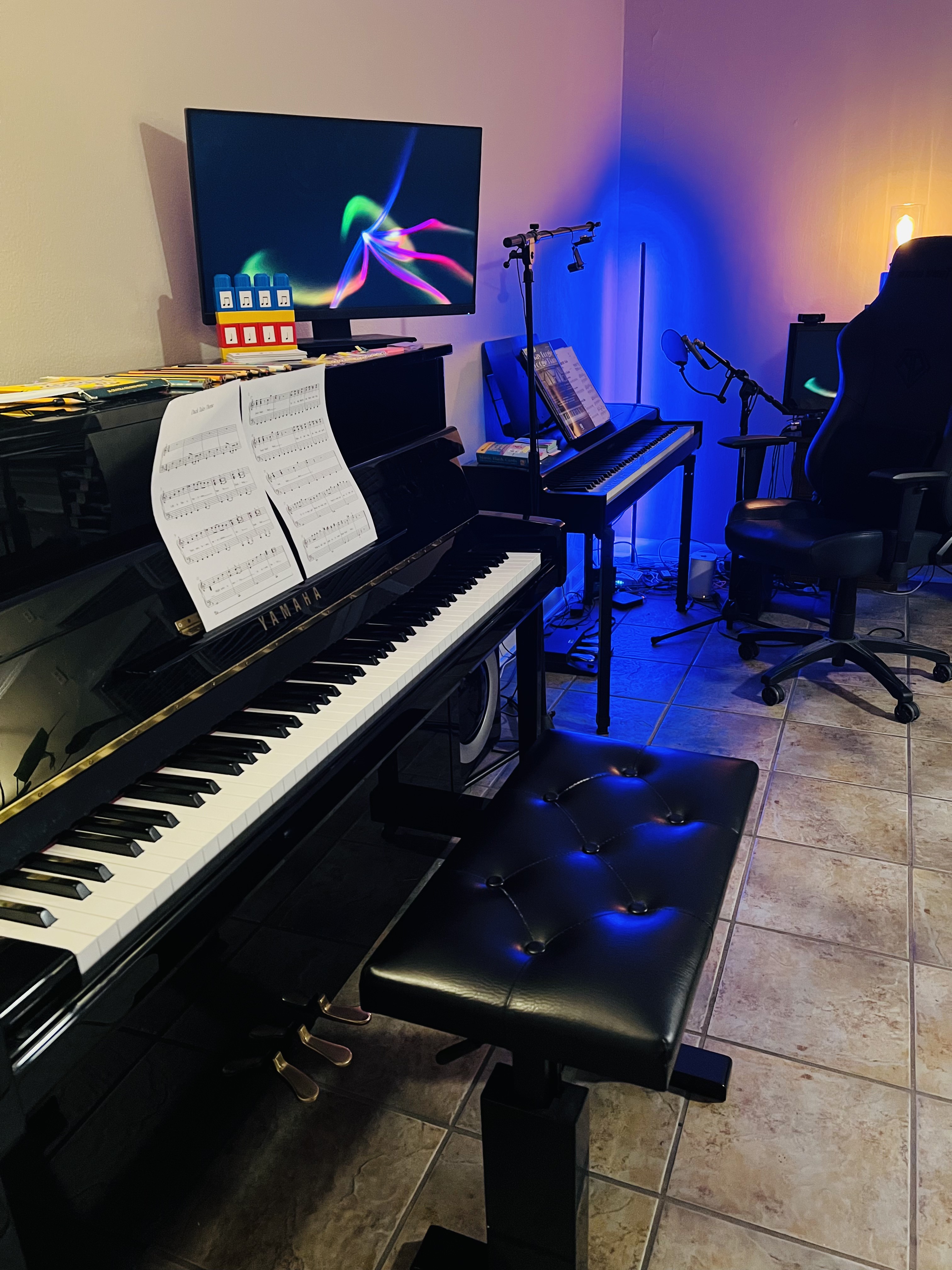 Teaching area with blue light side angle